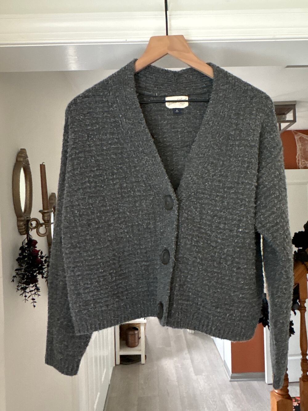 Universal Thread Gray Chunky Knit Grandpa Cardigan Sweater Medium Button Up